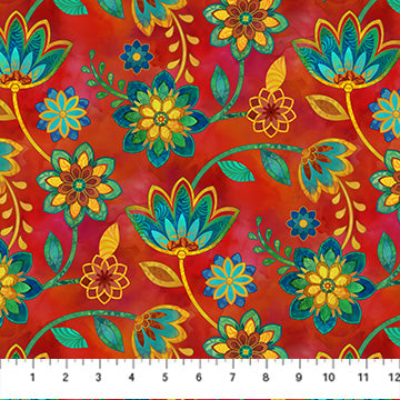 Northcott Digital - Boho Blooms DP27778 24 Red Multi Small Trail By The Yard