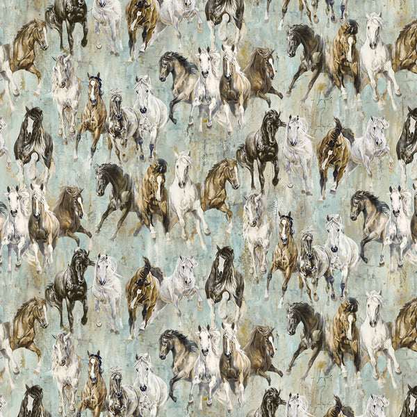 Northcott Digital - Pedigree DP28025 62 Turquoise Multi Horses By The Yard