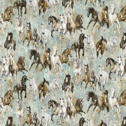 Northcott Digital - Pedigree DP28025 62 Turquoise Multi Horses By The Yard