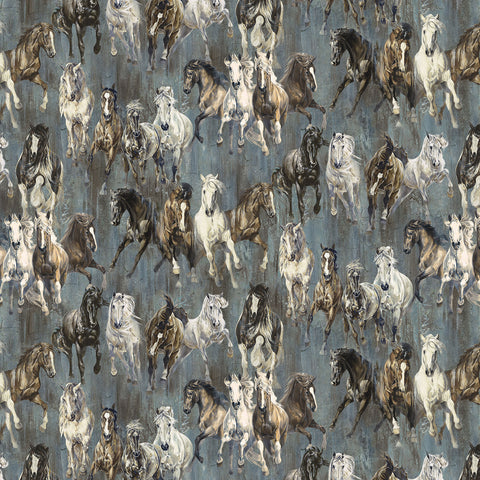 Northcott Digital - Pedigree DP28025 98 Charcoal Multi Horses By The Yard