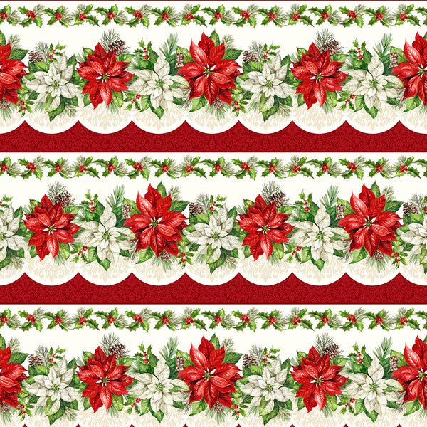 Northcott Digital - Holiday Joy DP28068 11 Cream Multi Border Stripe By The Yard