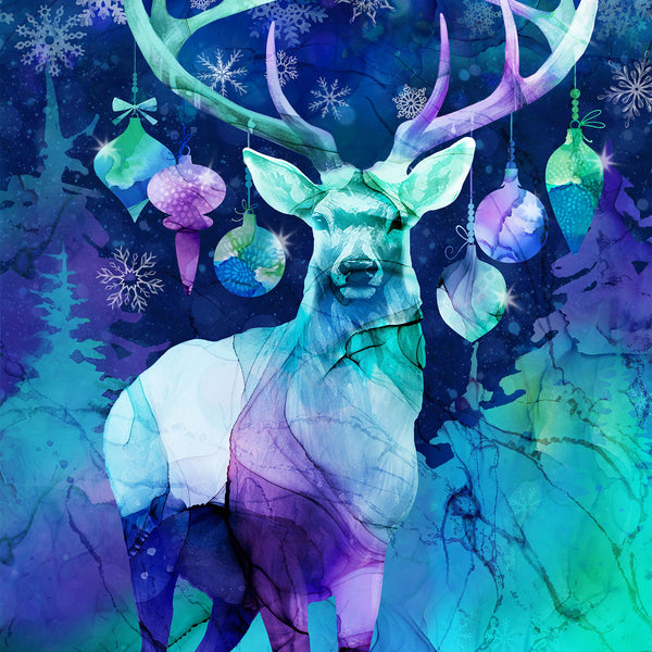 Northcott Digital - Midwinter Magic DP28230 48 Dark Blue Multi Reindeer 24" PANEL By The PANEL (Not Strictly By The Yard)