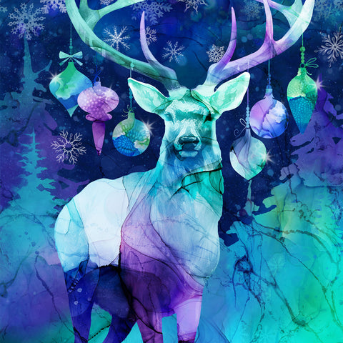 Northcott Digital - Midwinter Magic DP28230 48 Dark Blue Multi Reindeer 24" PANEL By The PANEL (Not Strictly By The Yard)