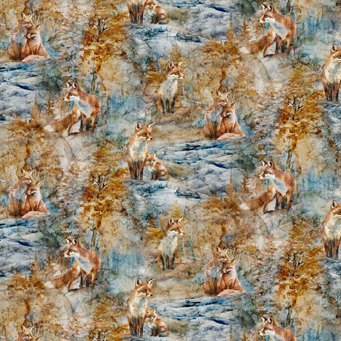 Northcott Digital - Fox Den DP28332 44 Blue Multi Fox Dense By The Yard