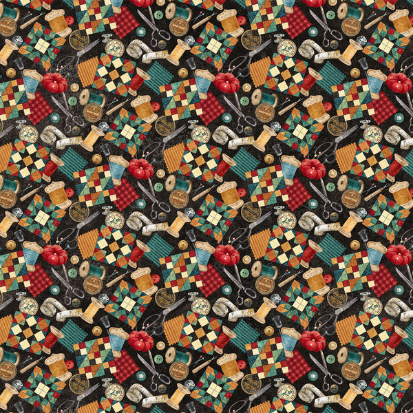 Northcott Digital Stonehenge Stitchin' DP28343 99 Black Multi Sewing Stuff By The Yard