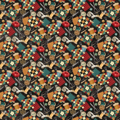 Northcott Digital Stonehenge Stitchin' DP28343 99 Black Multi Sewing Stuff By The Yard