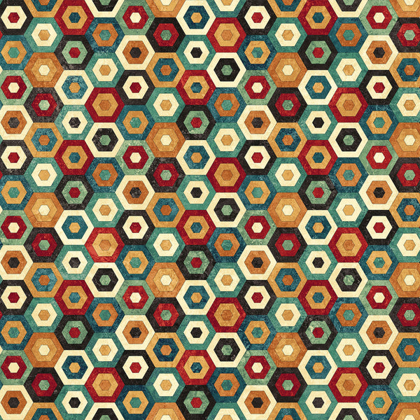 Northcott Digital Stonehenge Stitchin' DP28350 12 Beige Multi Hexie Quilt By The Yard