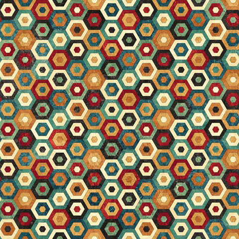 Northcott Digital Stonehenge Stitchin' DP28350 12 Beige Multi Hexie Quilt By The Yard