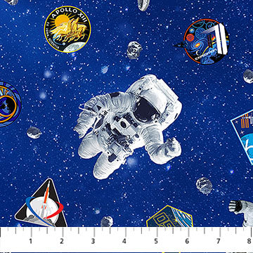 Northcott Digital Space Odyssey DP28434 46 Mid Blue Astronauts By The Yard