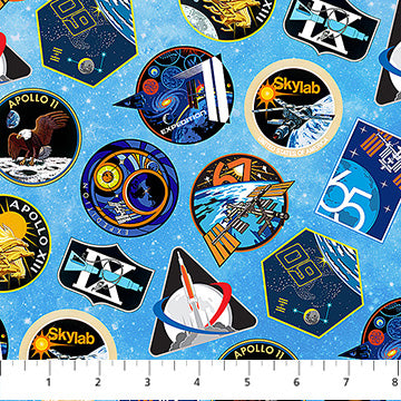Northcott Digital Space Odyssey DP28441 42 Light Blue NASA Symbols By The Yard