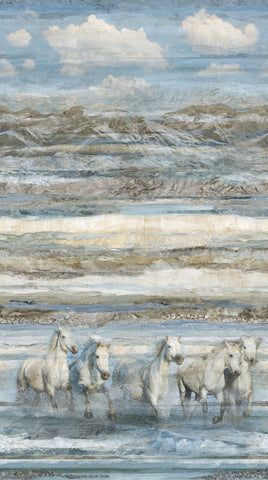 Northcott Digital - Running Free DP28587 42 Blue Multi Horse Ombre 24" PANEL By The PANEL (Not Strictly By The Yard)