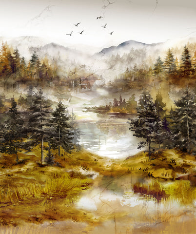 Northcott Digital - Misty Morning DP28645 54 Ochre Multi 36" PANEL By The PANEL (Strictly By The Yard)