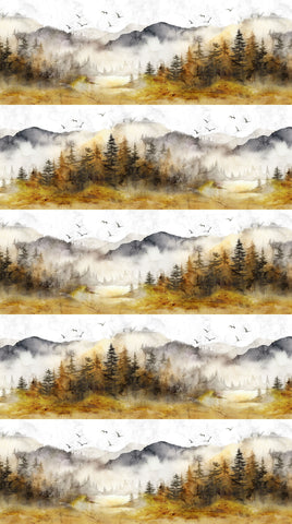 Northcott Digital - Misty Morning DP28648 54 Ochre Multi Border Stripe By The Yard