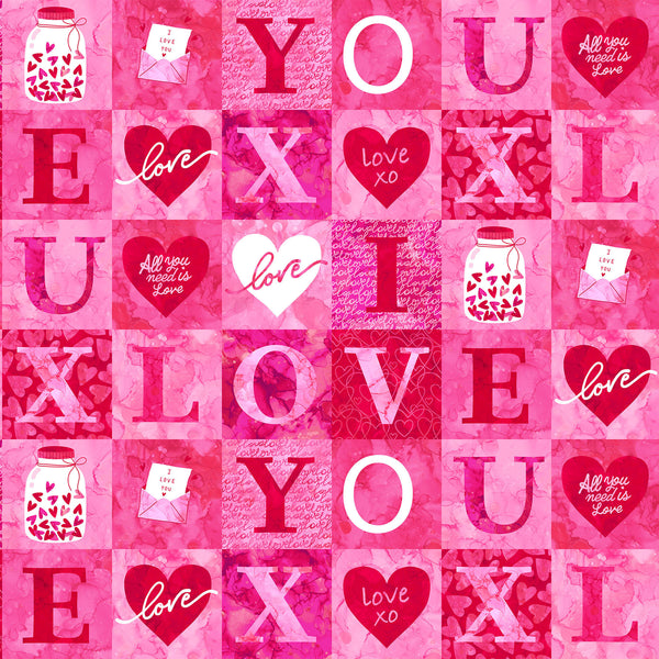 Northcott Forever Love DP28666 24 Red Multi Blocks By The Yard