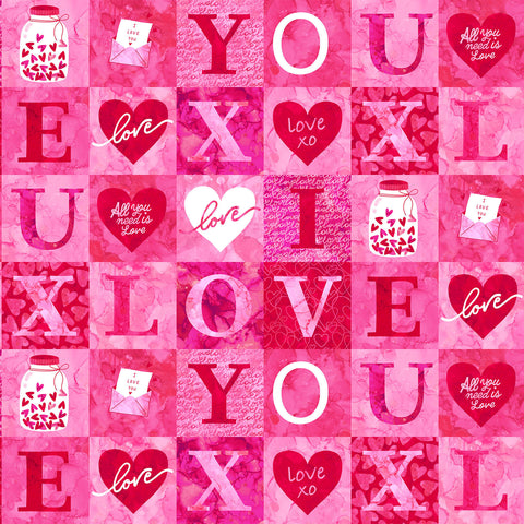 Northcott Forever Love DP28666 24 Red Multi Blocks By The Yard