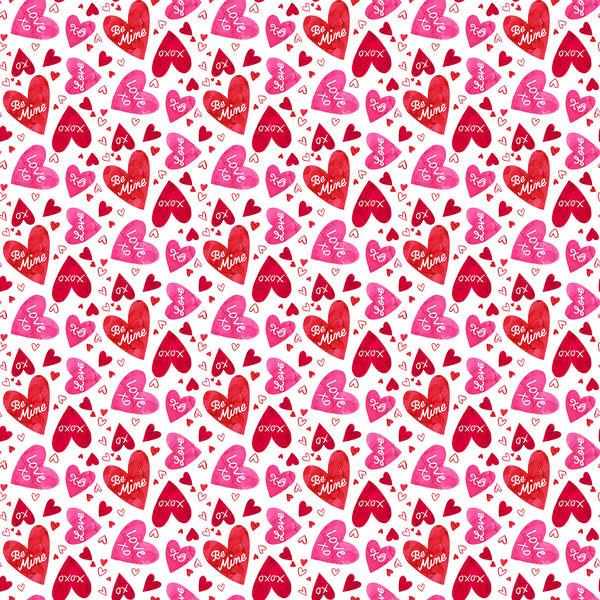 Northcott Forever Love DP28667 10 White Multi Large Hearts By The Yard