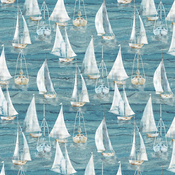Northcott Smooth Sailing DP28908 44 Medium Blue Multi Large Sail Boats By The Yard