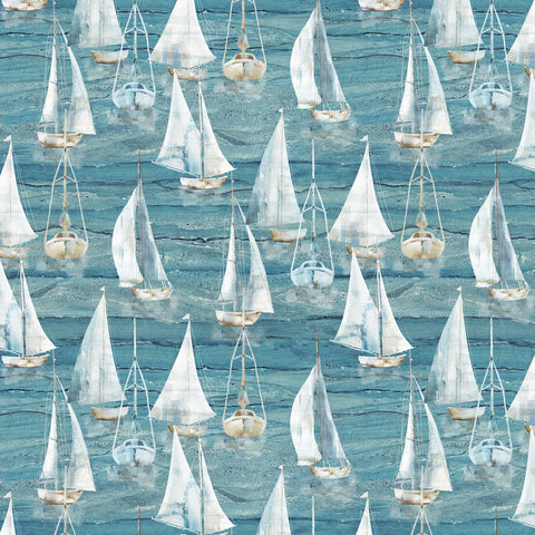 Northcott Smooth Sailing DP28908 44 Medium Blue Multi Large Sail Boats By The Yard