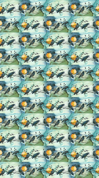 Northcott Raven's Call DP28946 66 Teal / Multi Border Stripe By The Yard