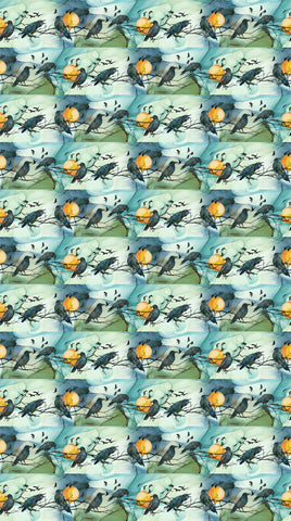 Northcott Raven's Call DP28946 66 Teal / Multi Border Stripe By The Yard