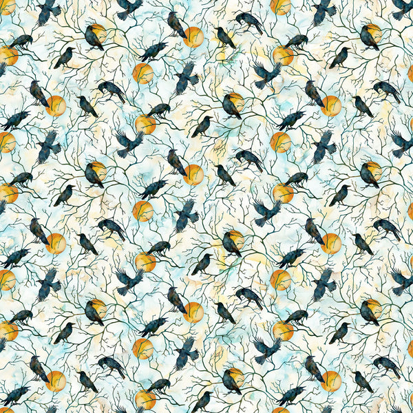 Northcott Raven's Call DP28947 10 White Multi Raven Moon By The Yard