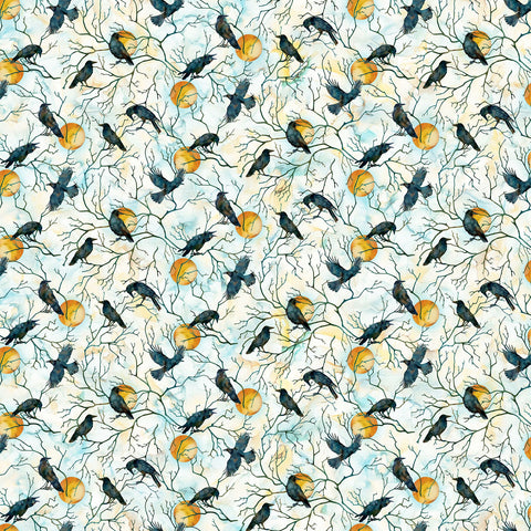 Northcott Raven's Call DP28947 10 White Multi Raven Moon By The Yard
