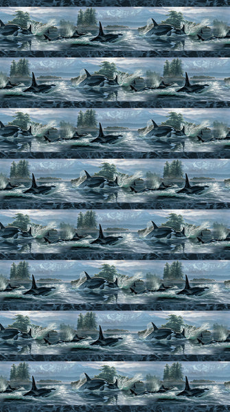 Northcott Naturescapes Voyage DP29116 48 Blue Multi Border Stripe By The Yard
