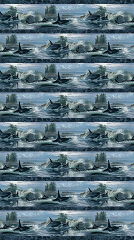 Northcott Naturescapes Voyage DP29116 48 Blue Multi Border Stripe By The Yard