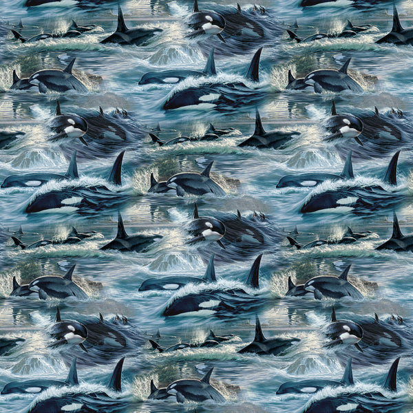 Northcott Naturescapes Voyage DP29117 48 Blue Multi Orcas By The Yard