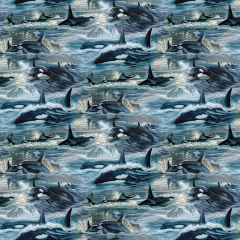 Northcott Naturescapes Voyage DP29117 48 Blue Multi Orcas By The Yard