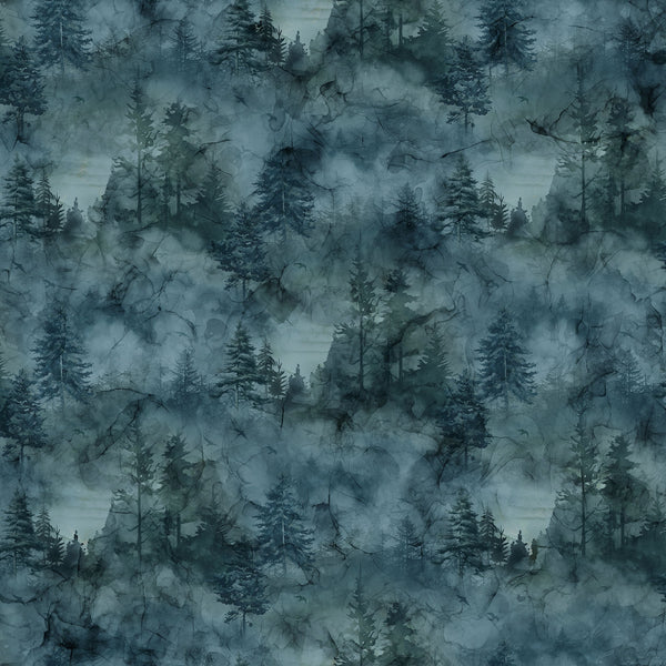 Northcott Altitude DP29163 47 Dark Blue Tonal Trees By The Yard