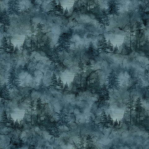Northcott Altitude DP29163 47 Dark Blue Tonal Trees By The Yard