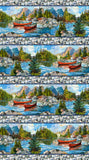 Northcott Canoe Lake DP29231 44 Blue Multi Border Stripe By The Yard