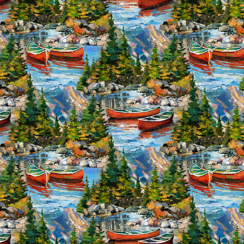 Northcott Canoe Lake DP29232 44 Blue Multi Scenic By The Yard