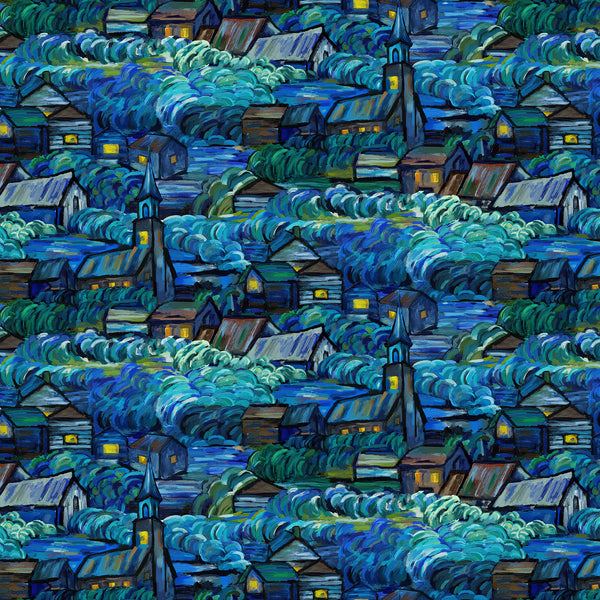 Northcott Starry Night DP29262 46 Dark Blue Multi Scenic By The Yard