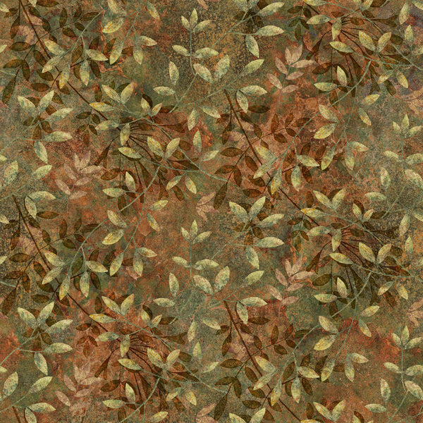 Northcott Stonehenge Organics DP29307 38 Dark Rust Multi Leaves By The Yard