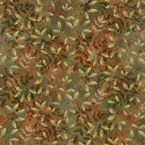 Northcott Stonehenge Organics DP29307 38 Dark Rust Multi Leaves By The Yard