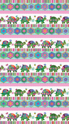 Northcott Topsy Turtles DP29316 10 White Multi Border Stripe By The Yard