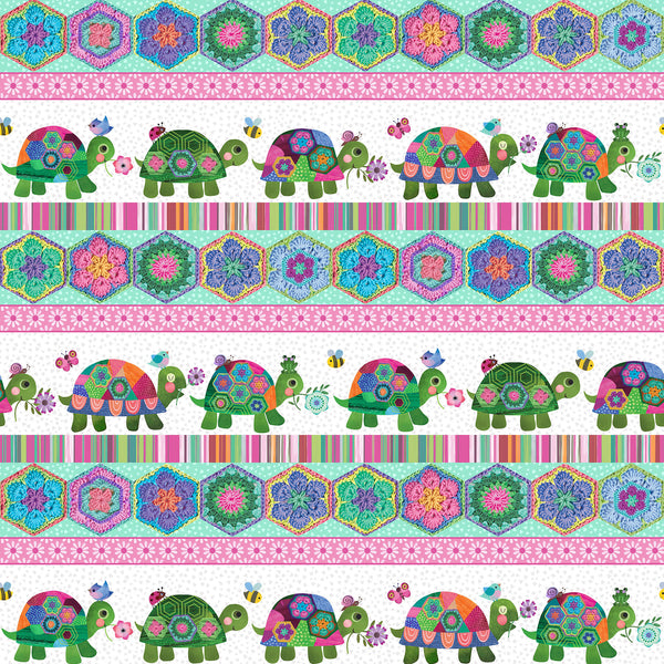 Northcott Topsy Turtles DP29316 10 White Multi Border Stripe By The Yard