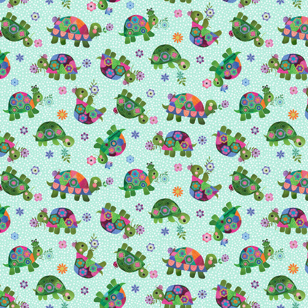 Northcott Topsy Turtles DP29317 64 Turquoise Multi Turtles By The Yard