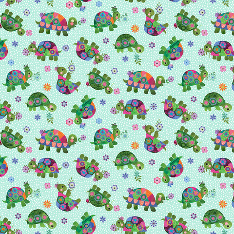 Northcott Topsy Turtles DP29317 64 Turquoise Multi Turtles By The Yard