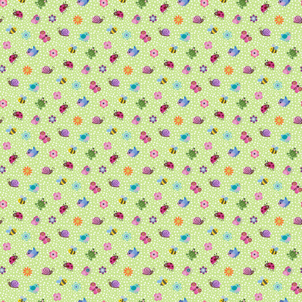 Northcott Topsy Turtles DP29318 74 Light Green Multi Bug & Flower Toss By The Yard