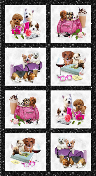 Henry Glass & Co. Diva Pups 1748P 99 Black Block 24" PANEL By The PANEL (Not Strictly By The Yard)