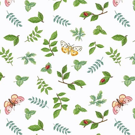 Henry Glass & Co. Enchanted Forest 1555 06 White/Multi Leaves & Butterflies By The Yard
