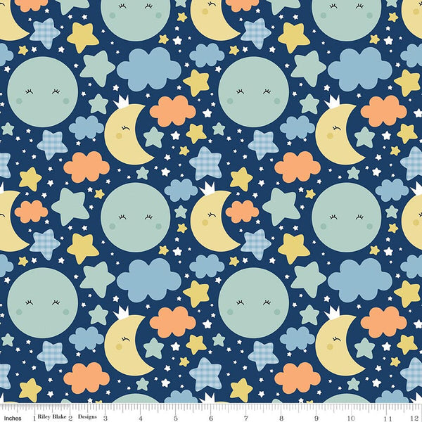 Riley Blake Love You To The Moon F18270 Navy Nighttime FLANNEL By The Yard