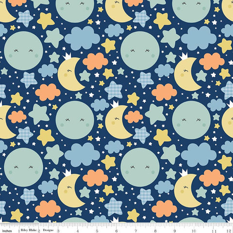Riley Blake Love You To The Moon F18270 Navy Nighttime FLANNEL By The Yard