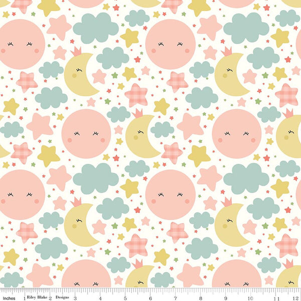 Riley Blake Love You To The Moon F18270 White Nighttime FLANNEL By The Yard