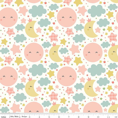 Riley Blake Love You To The Moon F18270 White Nighttime FLANNEL By The Yard
