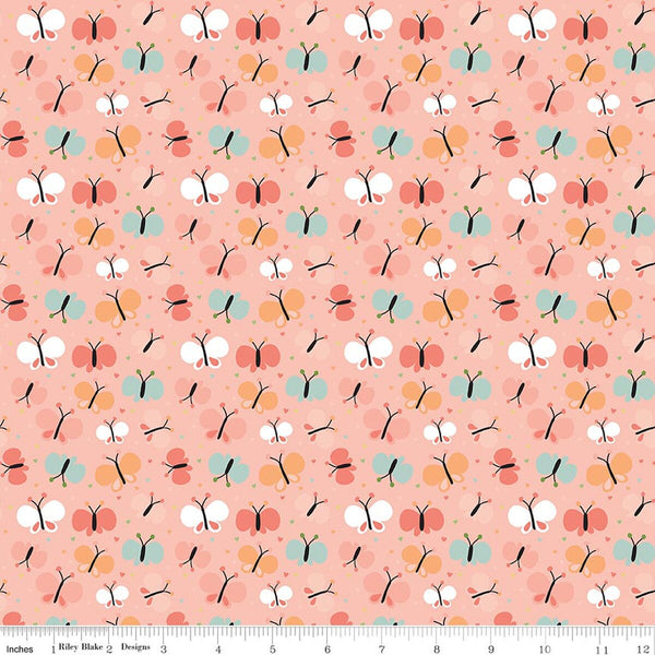 Riley Blake Love You To The Moon F18272 Coral Butterflies FLANNEL By The Yard