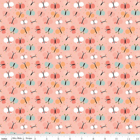 Riley Blake Love You To The Moon F18272 Coral Butterflies FLANNEL By The Yard